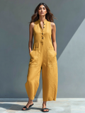 Vittoria | Minimalist Black Linen Jumpsuit