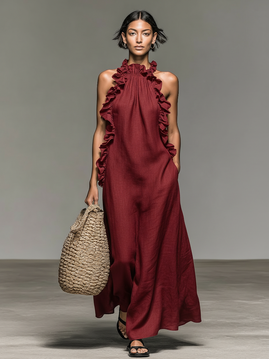 Fedra | Sleeveless Ruffle-Detail Maxi Dress