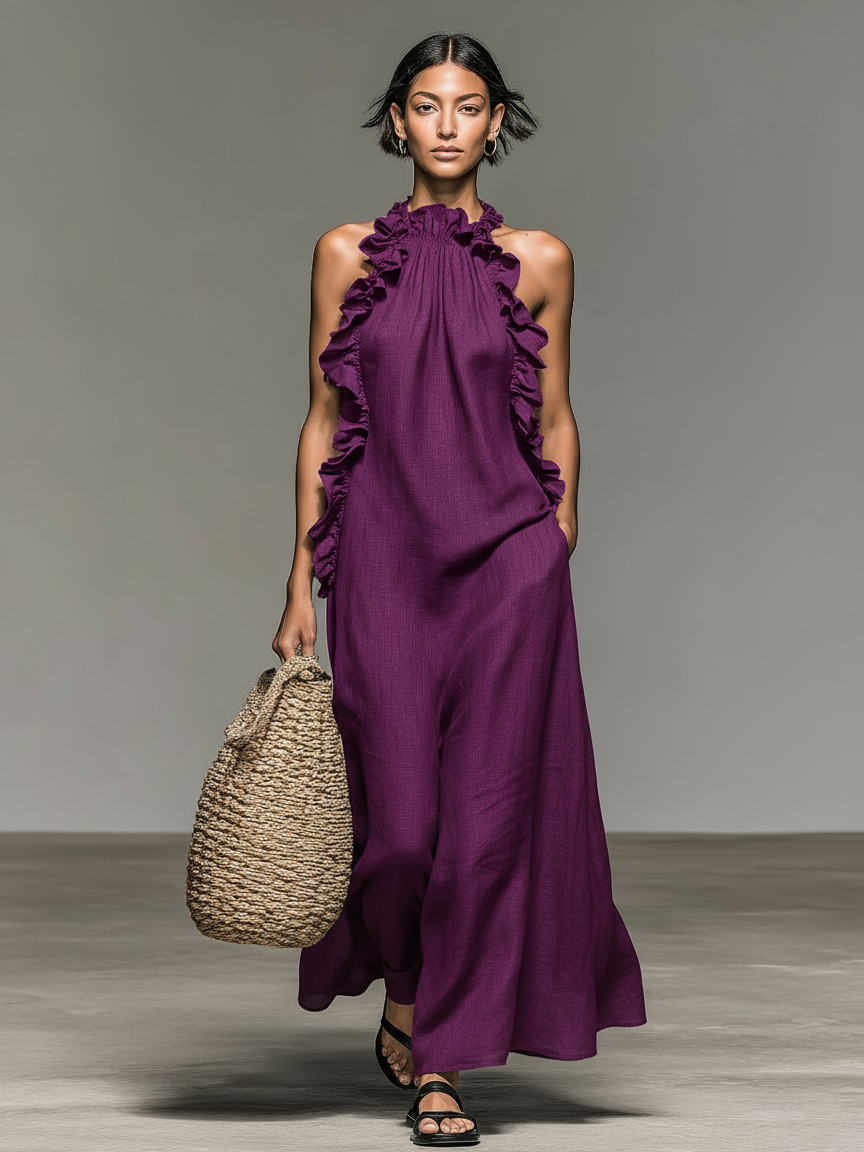 Fedra | Sleeveless Ruffle-Detail Maxi Dress