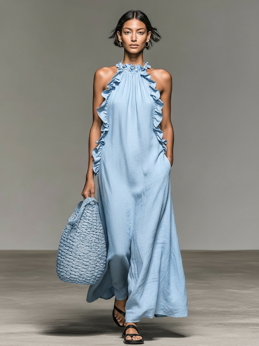Fedra | Sleeveless Ruffle-Detail Maxi Dress