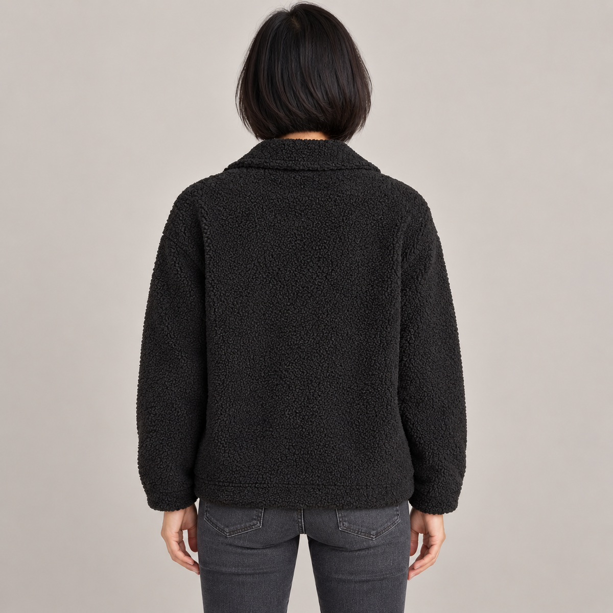 MOIRA™ - Relaxed Fit Fleece Jacket — Black — back view
