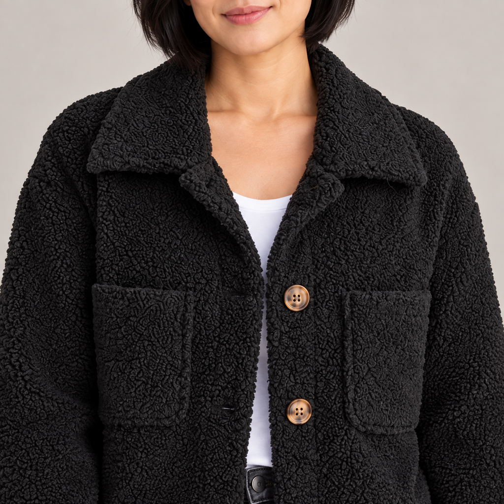 MOIRA™ - Relaxed Fit Fleece Jacket — Black — detail view