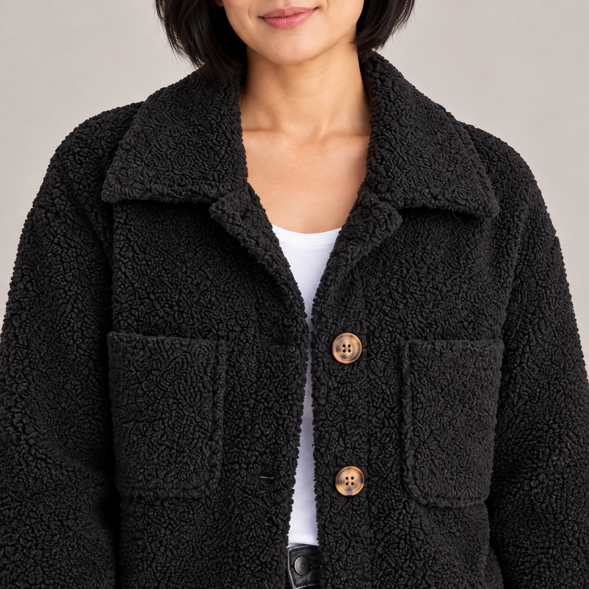 MOIRA™ - Relaxed Fit Fleece Jacket — Black — detail view