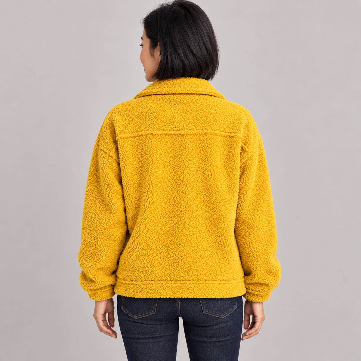 MOIRA™ - Relaxed Fit Fleece Jacket — Yellow — back view