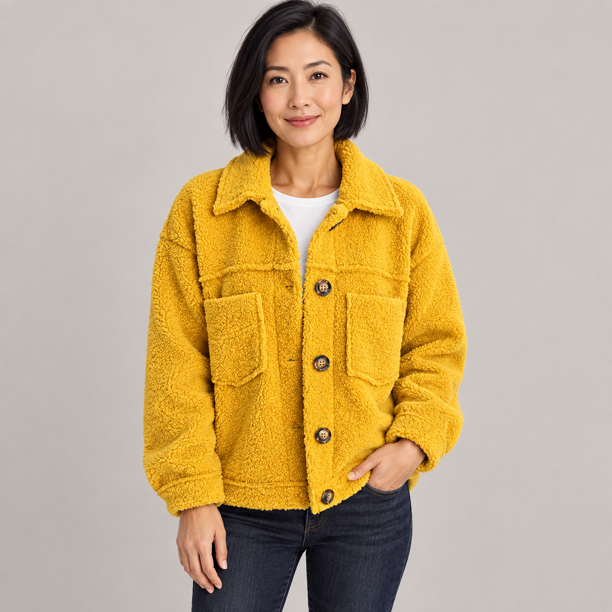 MOIRA™ - Relaxed Fit Fleece Jacket — Yellow — front view