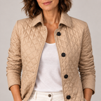 Kelley | Lightweight Quilted Jacket — Beige — detail view