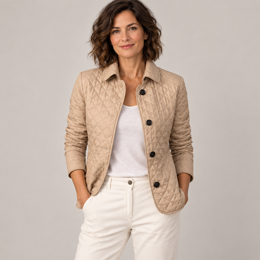 Kelley | Lightweight Quilted Jacket — Beige — front view