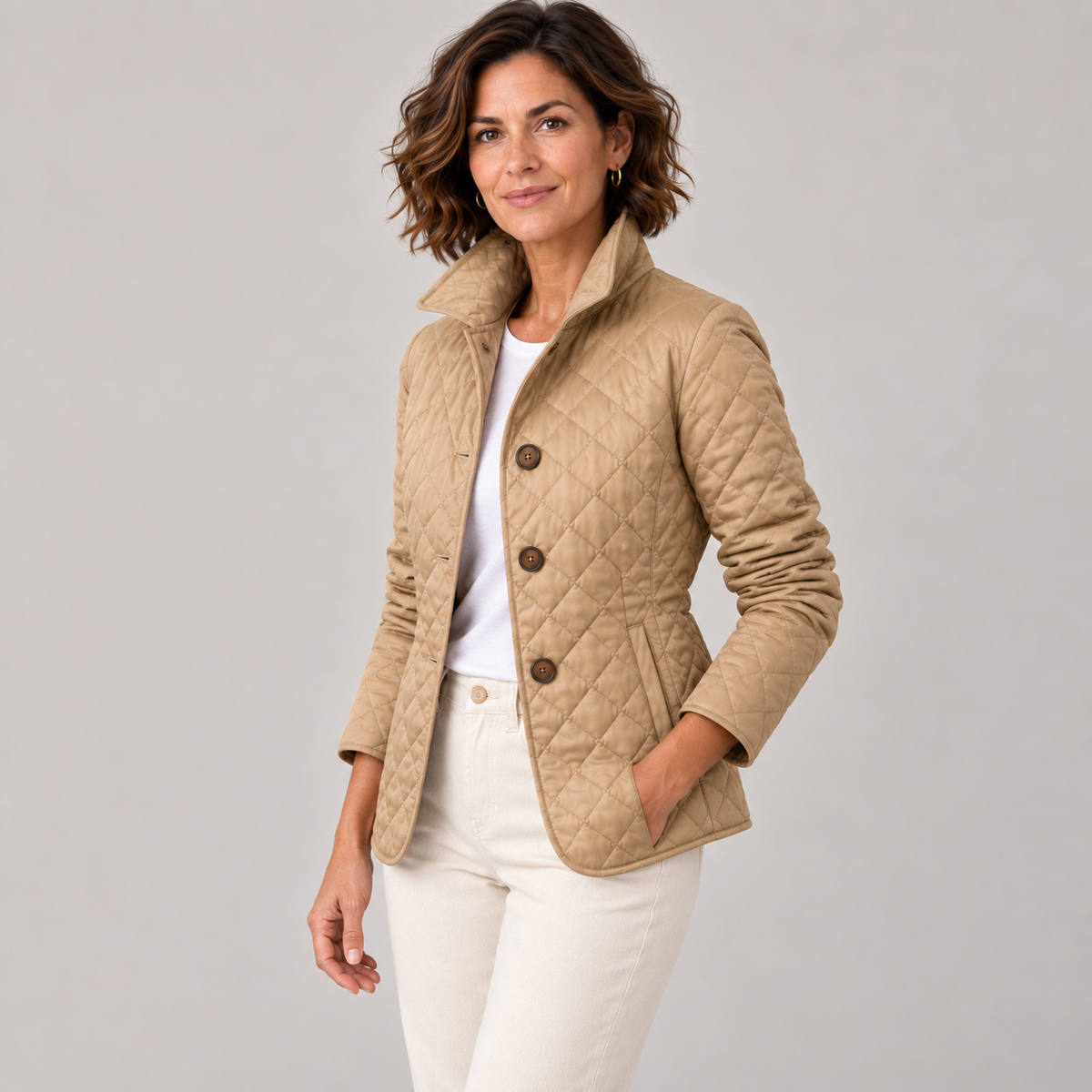 Kelley | Lightweight Quilted Jacket — Khaki — side view