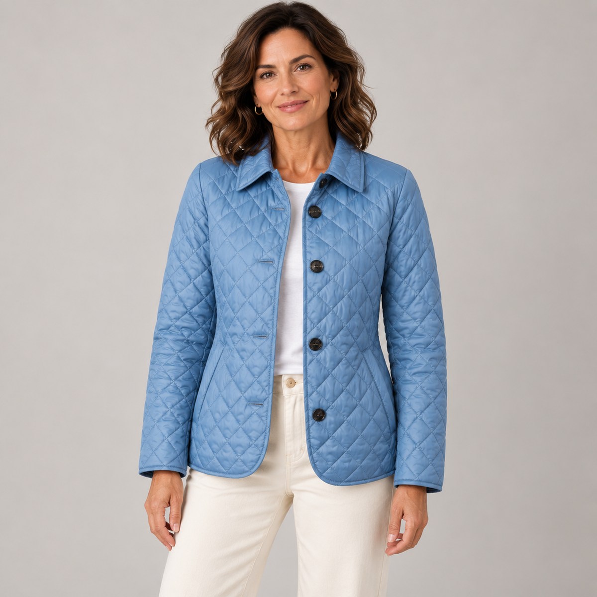 Kelley | Lightweight Quilted Jacket — Light Blue — front view