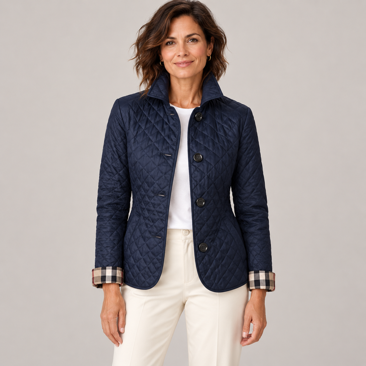 Kelley | Lightweight Quilted Jacket — Navy Blue — front view
