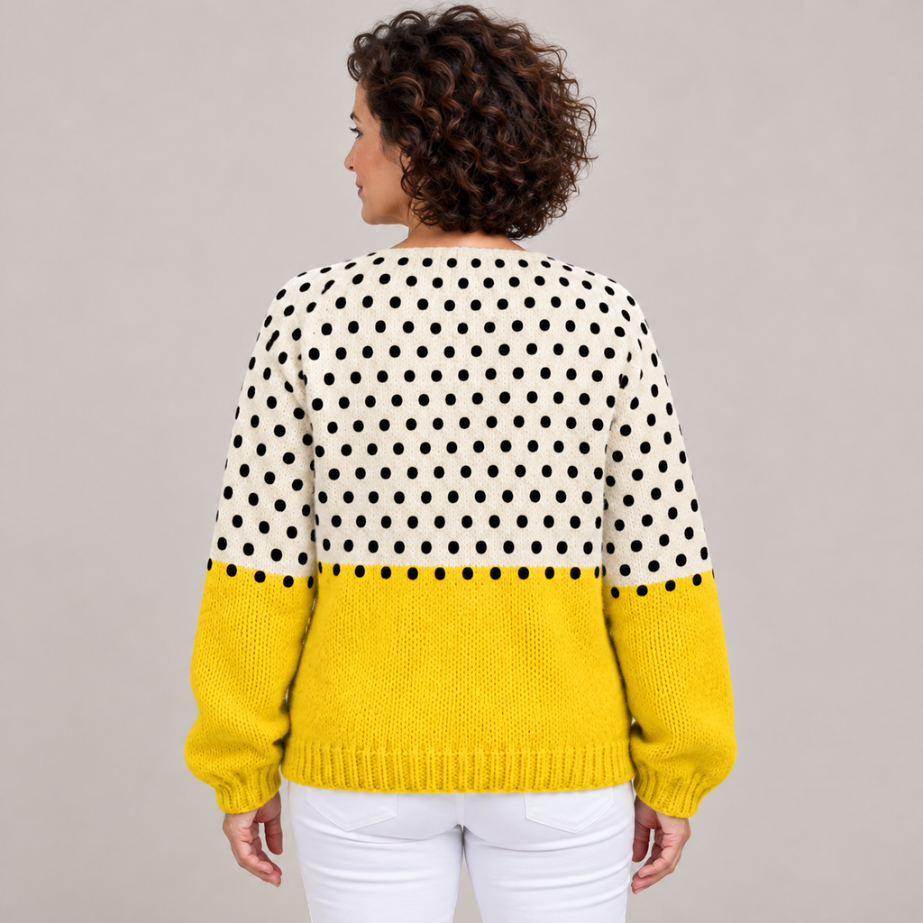 Yellow Geometric Polka Dots Print | Buttoned Cardigan Sweater — Multicolor — back view
