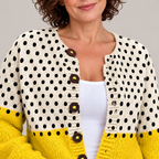 Yellow Geometric Polka Dots Print | Buttoned Cardigan Sweater — Multicolor — detail view