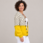 Yellow Geometric Polka Dots Print | Buttoned Cardigan Sweater — Multicolor — side view