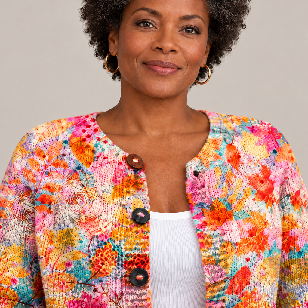 Floral Print Buttoned Casual Cardigan | Sweater — Multicolour — back view
