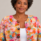 Floral Print Buttoned Casual Cardigan | Sweater — Multicolour — back view