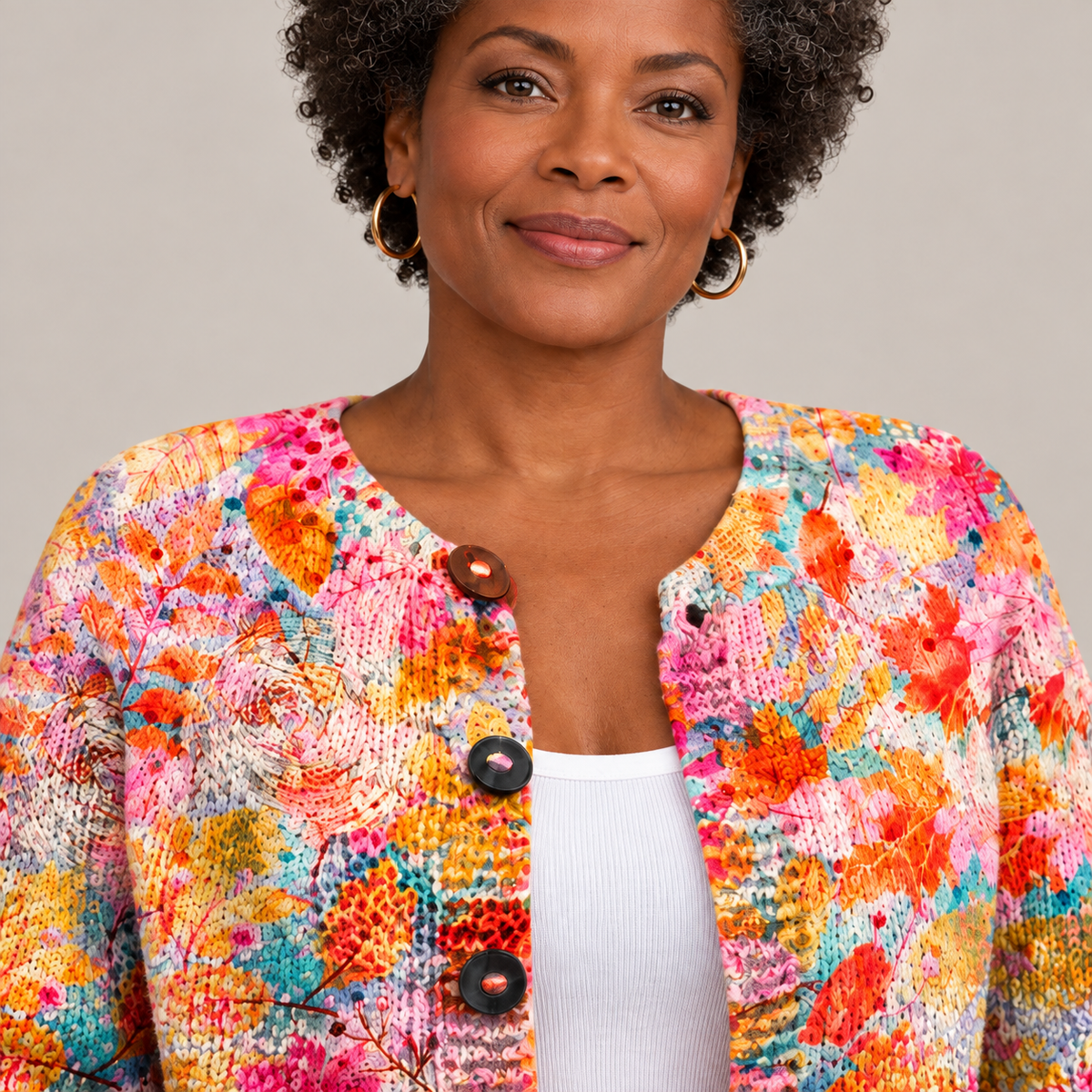 Floral Print Buttoned Casual Cardigan | Sweater — Multicolour — back view