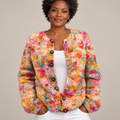 Floral Print Buttoned Casual Cardigan | Sweater — Multicolour — front view