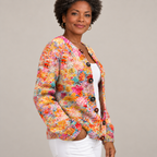 Floral Print Buttoned Casual Cardigan | Sweater — Multicolour — side view