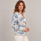 Women's Lovely Floral Art Print | Buttoned Cardigan Sweater — Multicolour — side view