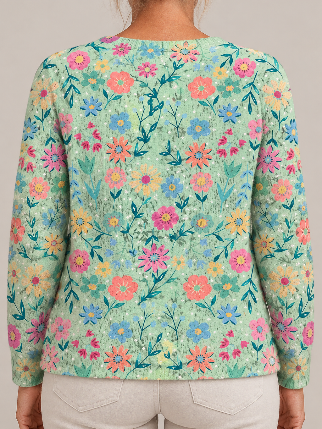 Summer Field Floral Pattern Print | Buttoned Cardigan Sweater — Multicolour — costas
