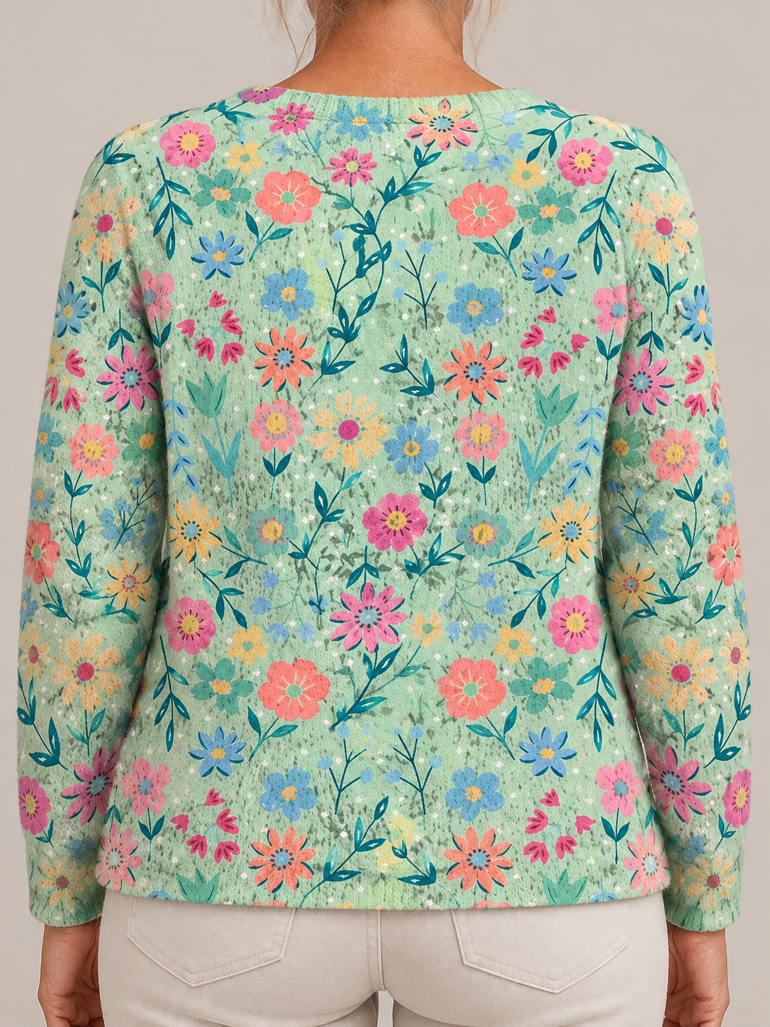 Summer Field Floral Pattern Print | Buttoned Cardigan Sweater — Multicolour — costas
