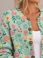Summer Field Floral Pattern Print | Buttoned Cardigan Sweater — Multicolour — detalhe