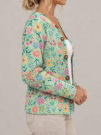 Summer Field Floral Pattern Print | Buttoned Cardigan Sweater — Multicolour — lado