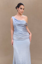 Dalia Off Shoulder Satin Maxi Dress - Frosted Blue