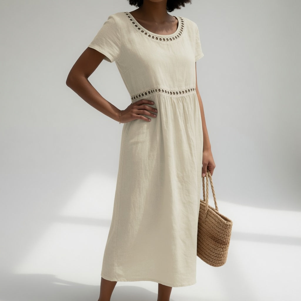 Rosalie | Embroidered Linen-Blend Dress