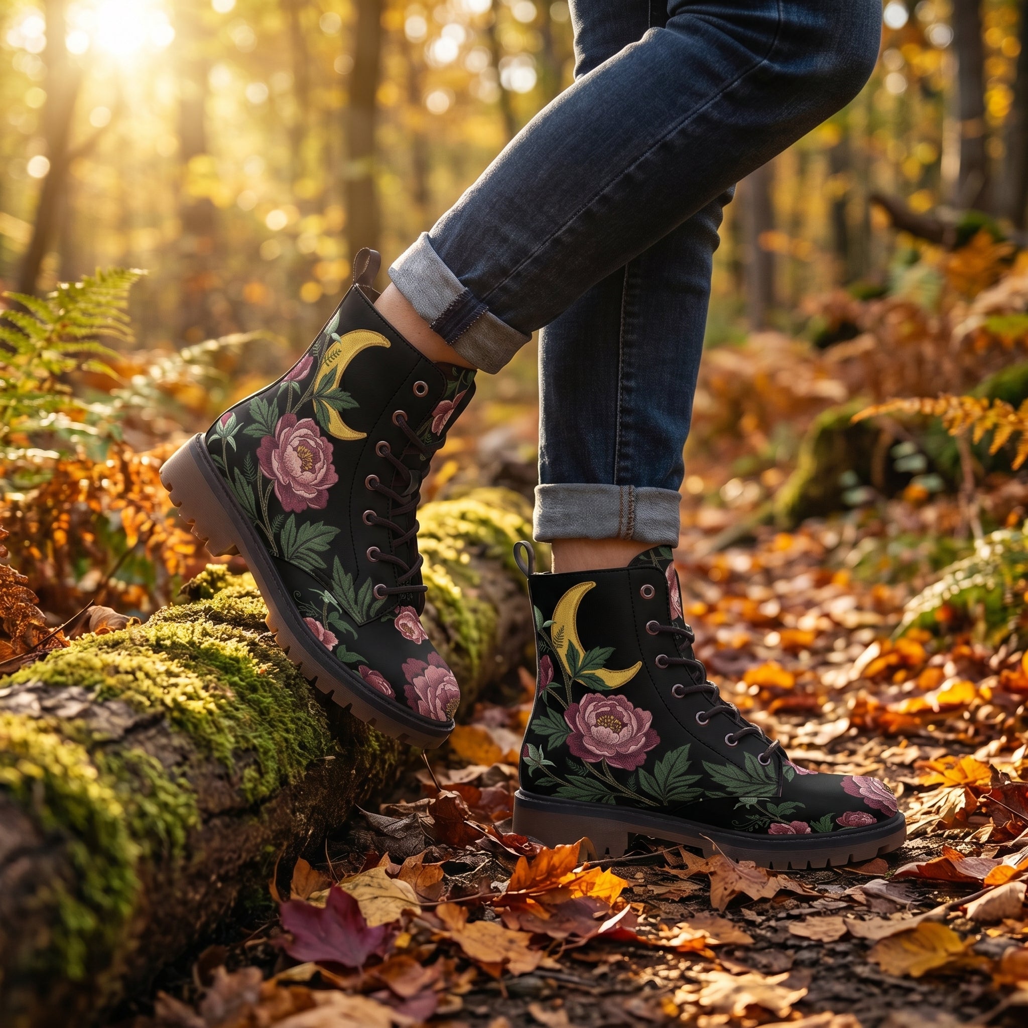 Paeonia Leather Boots (Faux Embroidered)