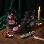 Paeonia Leather Boots (Faux Embroidered)