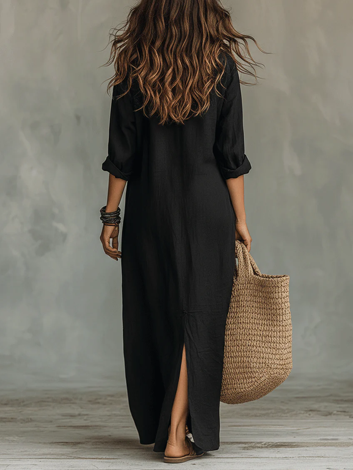 Alessia | Soft Black Maxi Dress with Buttons