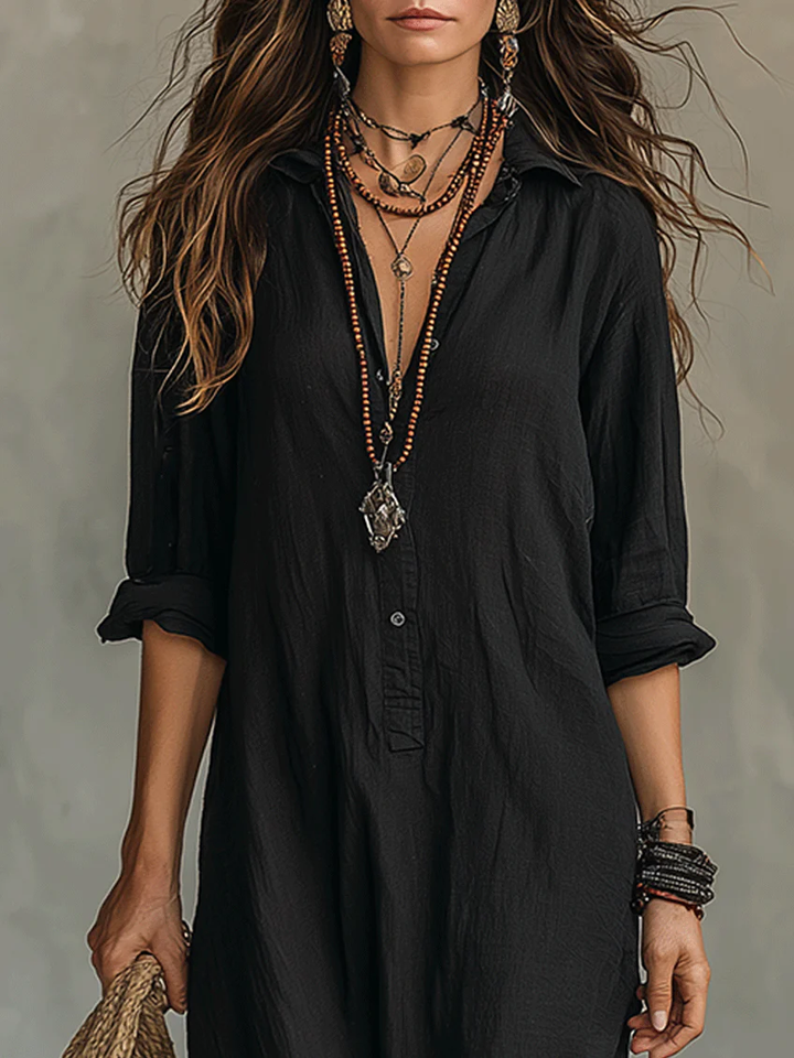 Alessia | Soft Black Maxi Dress with Buttons