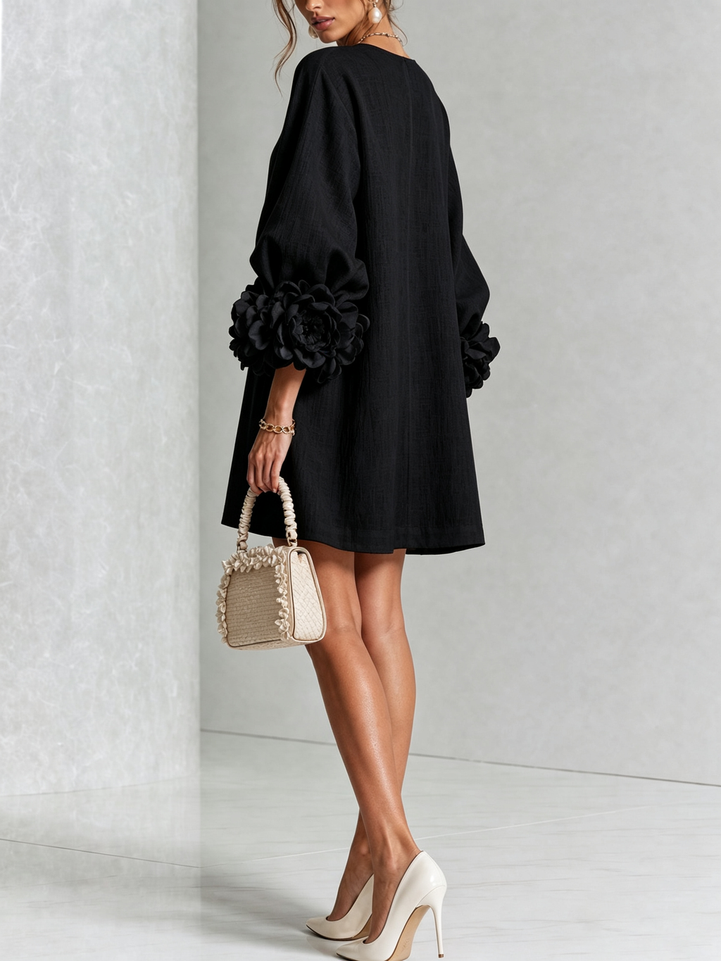 Floral Button-down Mini Dress With Striking Floral Cuffs