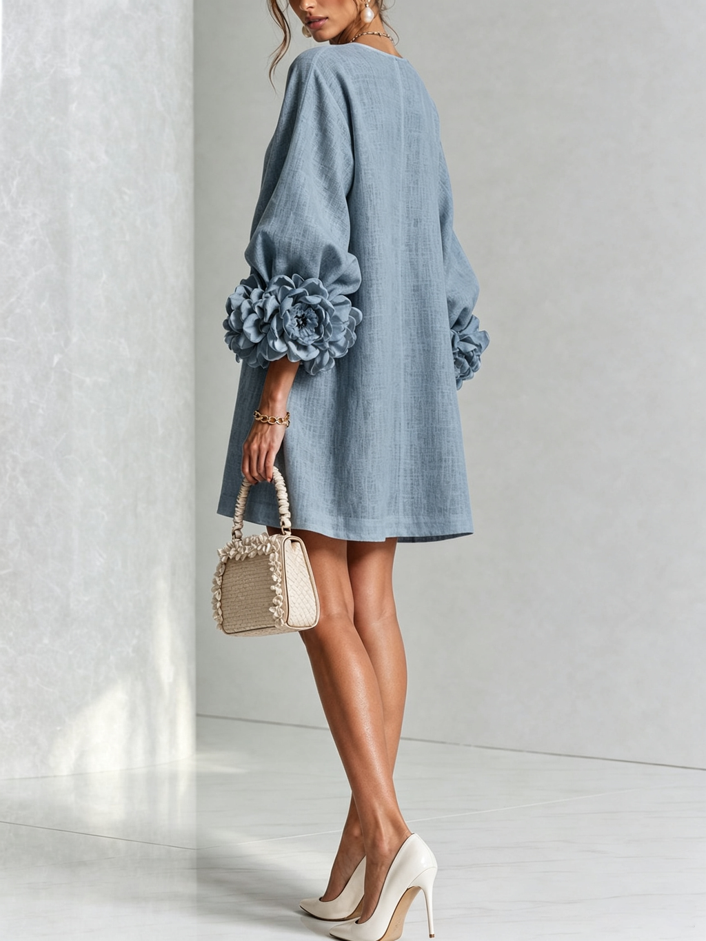 Floral Button-down Mini Dress With Striking Floral Cuffs