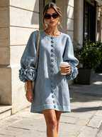 Floral Button-down Mini Dress With Striking Floral Cuffs