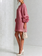 Floral Button-down Mini Dress With Striking Floral Cuffs