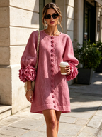 Floral Button-down Mini Dress With Striking Floral Cuffs