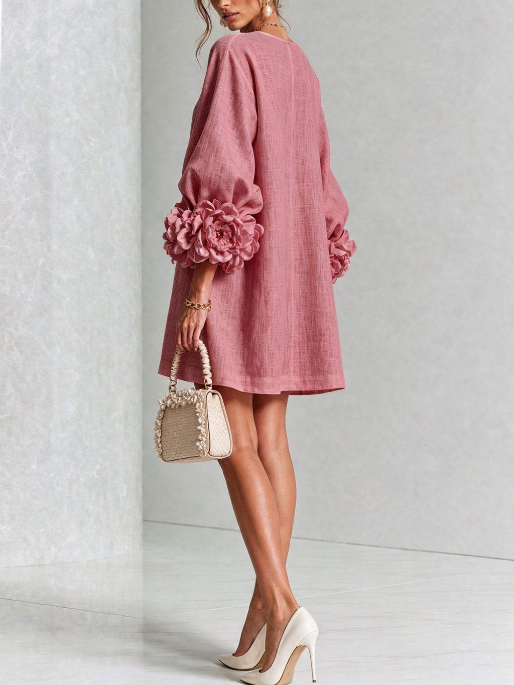 Floral Button-down Mini Dress With Striking Floral Cuffs