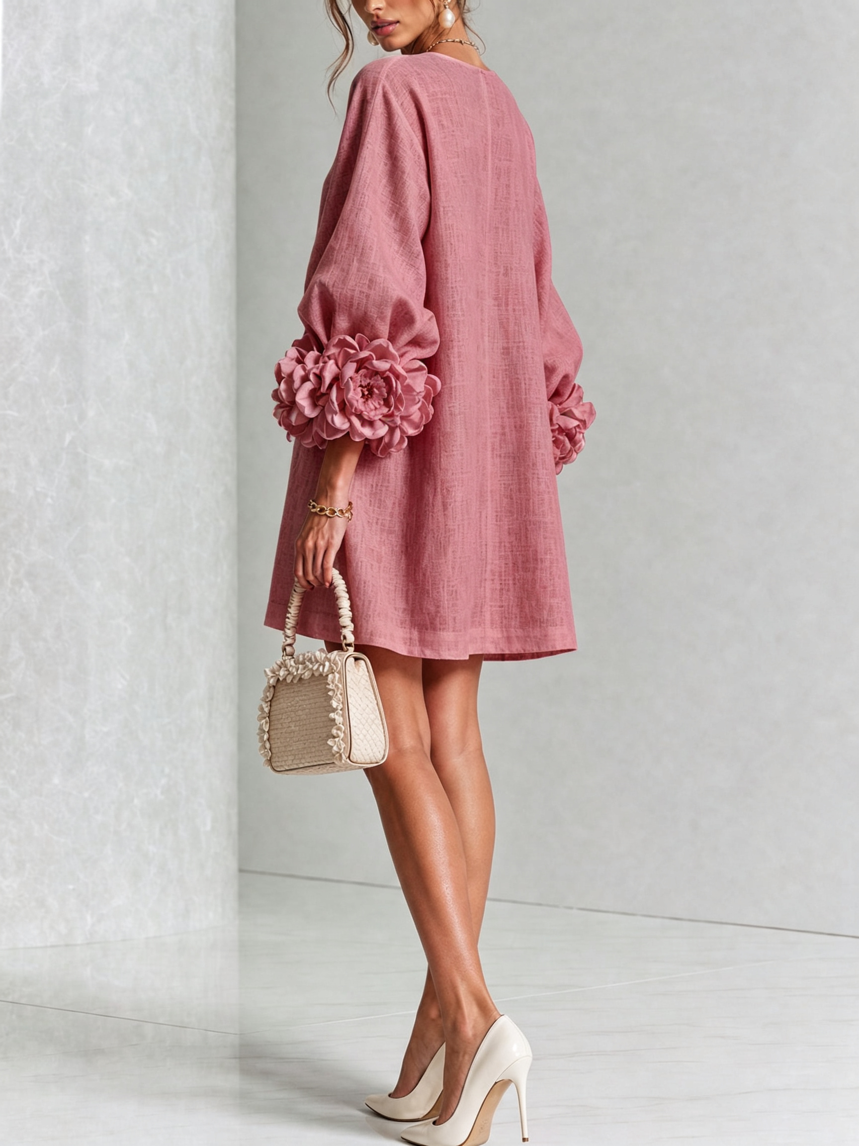 Floral Button-down Mini Dress With Striking Floral Cuffs