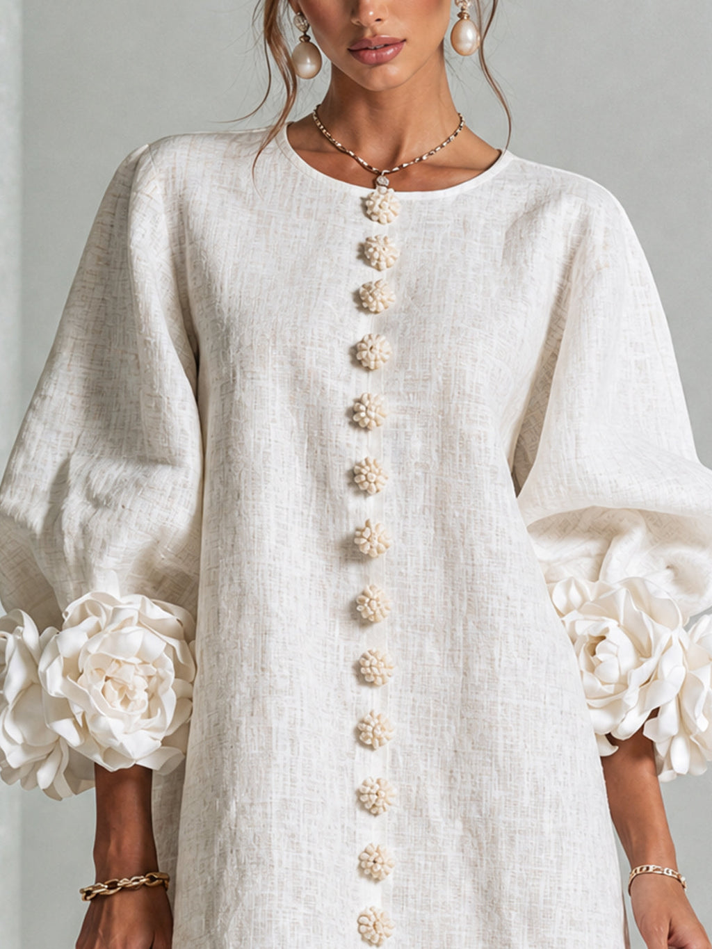 Floral Button-down Mini Dress With Striking Floral Cuffs