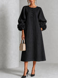 Black Floral Button-down Midi Dress With Striking Floral Cuffs