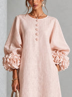 Pink Floral Button-down Midi Dress With Striking Floral Cuffs