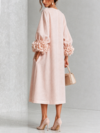 Pink Floral Button-down Midi Dress With Striking Floral Cuffs