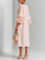 Pink Floral Button-down Midi Dress With Striking Floral Cuffs