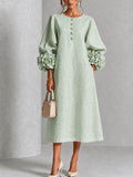 Sage Mist Floral Button-down Midi Dress With Striking Floral Cuffs