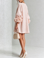Pink V-neck Floral Button-down Mini Dress With Striking Floral Cuffs