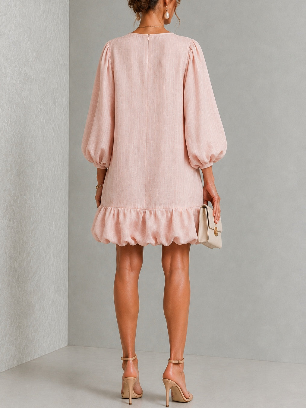 Pink Floral Button-Front Ruffled Puff-Sleeve Mini Dress