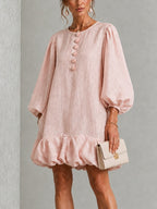 Pink Floral Button-Front Ruffled Puff-Sleeve Mini Dress