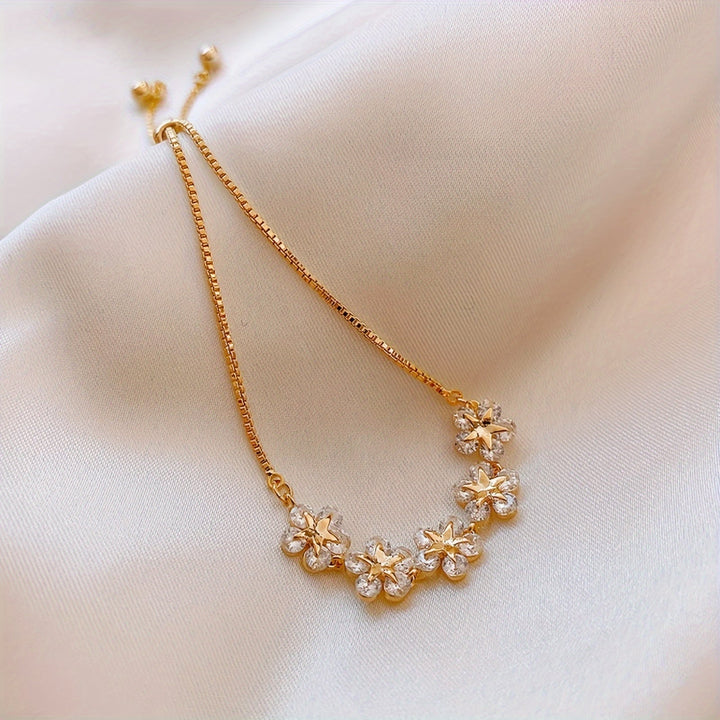 White Gold Zirconia Flower Bracelet